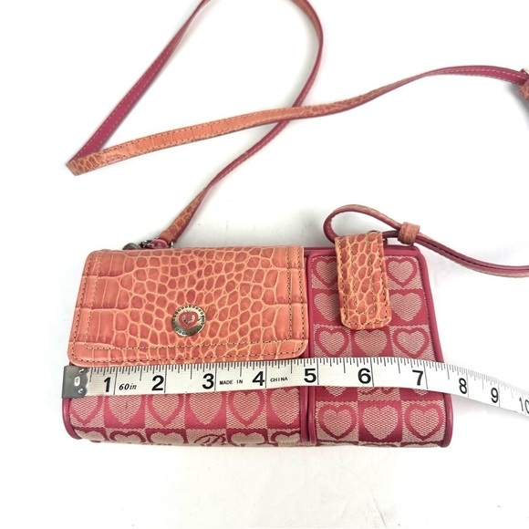 Brighton Crossbody Wallet Pink Mix Croc Canvas Leather Hearts Purse Vintage - Picture 10 of 13